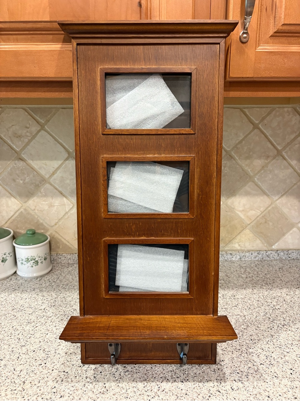Wood Wall Mounted Photo Frame, 3-Photo Openings w/ Shelf, Brown 7x4 Portrait